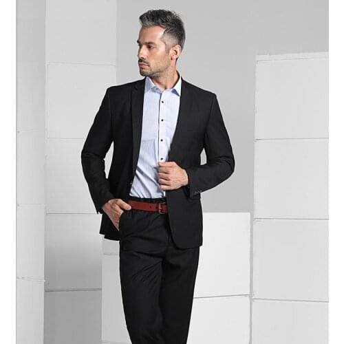 Mens Formal One Button Business Suits Slim Fit Quality Gentlemen Suits Set Bridegroom Wedding Dress Suits Black FS-116