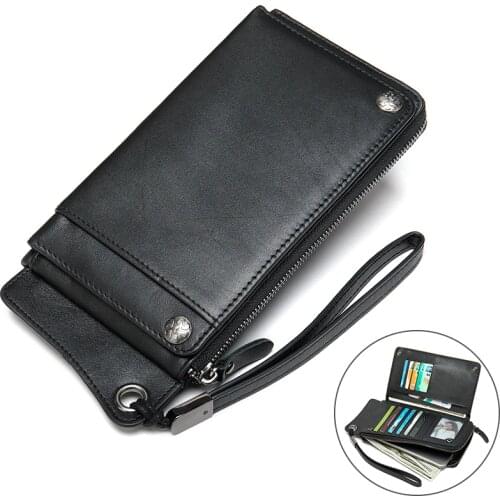 Mens clutch bag leather clutch man wallet male genuine leather purse for mens wallet luxury mens purses multifunction 9088