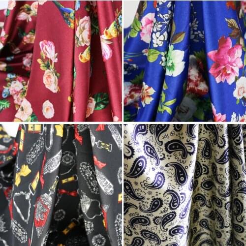 Soft Charmeuse Fabric Geometric Floral Satin Meter