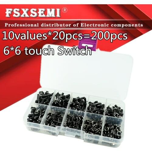 10values*20pcs=200pcs 6*6 Light micro touch Switch sets toggle switch Kit ,4.3MM - 13MM DIP 4Pin key switch 6*6*6 6*6*5