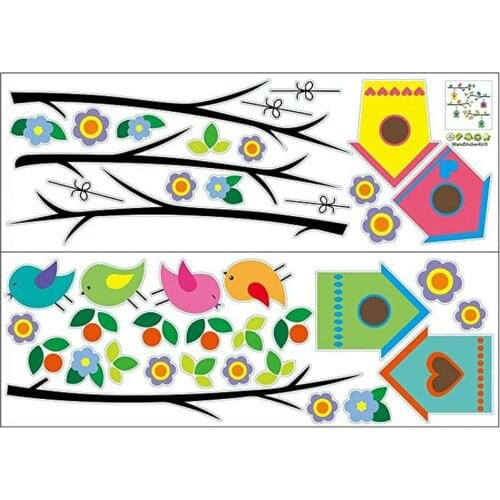 Wall Decoration Flower Branch Birdhouse And Flower House Decorative Stickers For Living Room Childrens Bedroom Sticker Toys