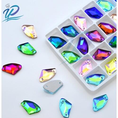 Upriver New 3 Size Axe-shaped Glass Sew On Rhinestones With Holes Flat Bottom AB Colors Rhinestone For DIY Clothing Accessories