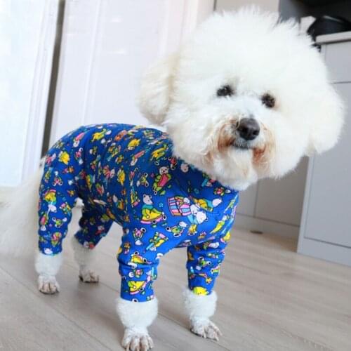 Autumn New Puppy Dog Clothing Cute Cartoon Print Jumpsuits For Small Medium Dog Pet Clothes Wrap Belly Romper Costumes Yorkshire