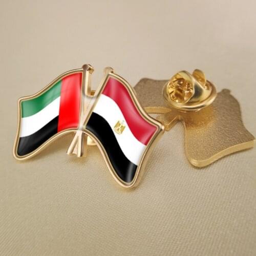 United Arab Emirates and Egypt Crossed Double Friendship Flags Lapel Pins Brooch Badges
