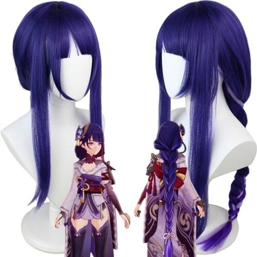 Game Genshin Impact Raiden General Cos Wig Rice Wife City Silicone Simulation Scalp Top Gabonese Thick Twist Braid Wig Halloween