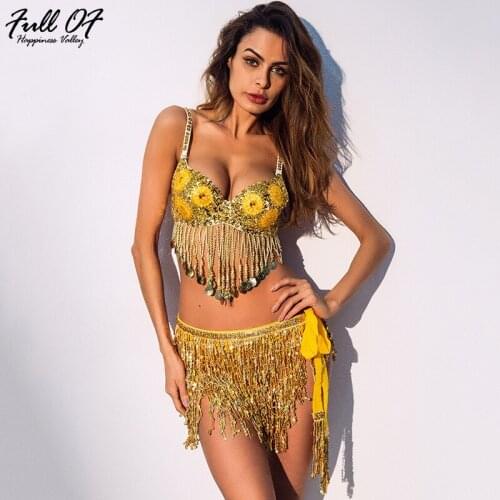 Sexy Women Gold silver Sequins Summer Dress 2020 Bandage Tassel Off Shoulder 2 Two-piece Beach Nightclub Party Dresses Vestidos