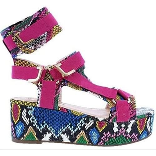 Siddons Fashion Snake Prints Women Platform Sandals Open Toe Buckle Strap High Heels Ladies Party Shoes Woman Gladiator Sandals
