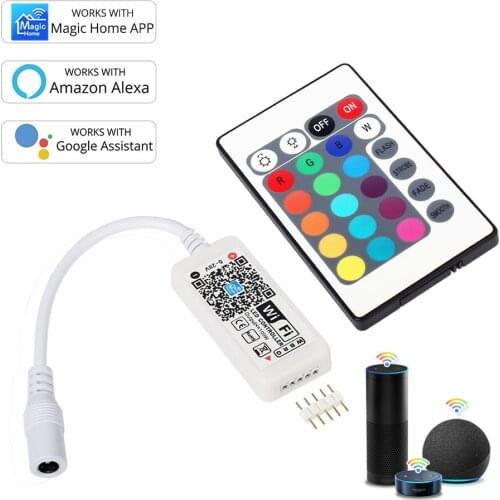 Magic Home 5-28V MiNi WIFI RGB/RGBW Controller +IR 24Key remote control for Smart/Google home Amazon Alexa