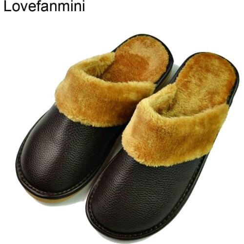 PU Leather slippers couple indoor non-slip men women home fashion casual shoes PVC soft soles winter 603
