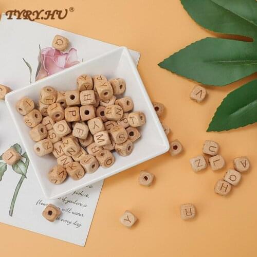 TYRY.HU 50pcs Wooden Alphabet Letter Natural Wood Beads 12mm Square Loose Spacer Beads For Jewelry Making Accessories DIY
