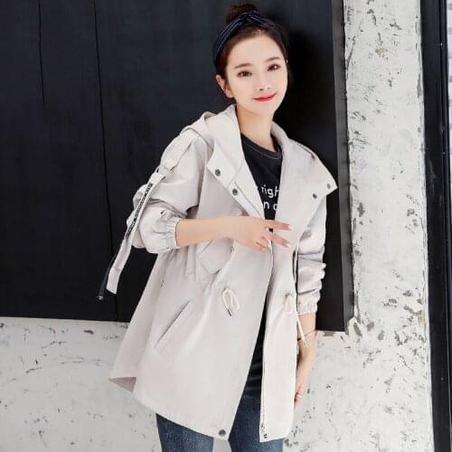 Women Outerwear Girls Tops Casual Windbreaker Female Korean 2021 Loose Hooded Waist Spring Autumn New Short Trench Coats