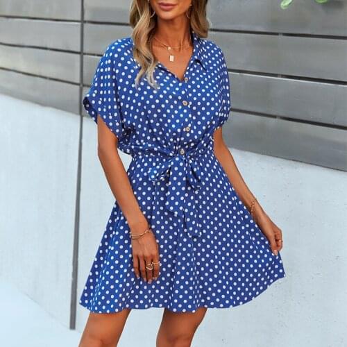 Polka Dot Women Wrap Dress Elegant Turn-down Collar Short Sleeve Sash Mini Dress Female Streetwear Casual Short Dresses