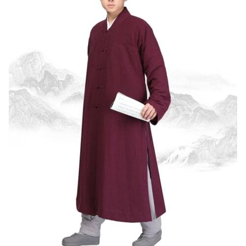 Uunisex winter warm zen lay meditation robe Qielangua buddhist shaolin monk kung fu suits gown coat buddha prayer clothing blue