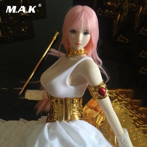 1/6 Scale Female Pale Athena Head Carving Pink Long Hair Fit 12" Girl Action Figure Body Toys