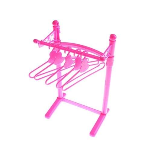 1Set Pink Hangers Coat Rack Accessories For Clothes Dress Outfit Skirt Shoes Doll Pretend Play House Girls' Gift Toy