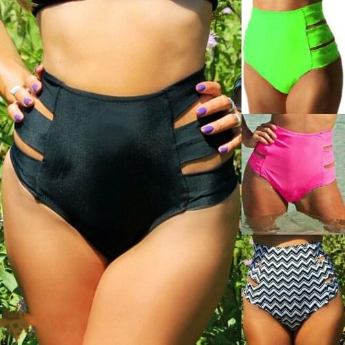 2019 New Style Fashion Hot Womens Sexy Bikini Thong Bottom Cheeky Ruched Hollow Out Swimwear High Waist