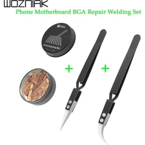 2UUL Pre-cut Desoldering Wicks 2mm*25mm*100pcs with Reversed Ceramic Tweezers Welding Set For Phone Motherboard BGA Repair Tool