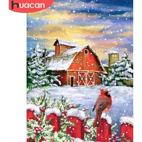HUACAN Diamond Painting Winter Christmas 5D DIY Diamond Mosaic Bird Christmas Home Picture Rhinestones Sale