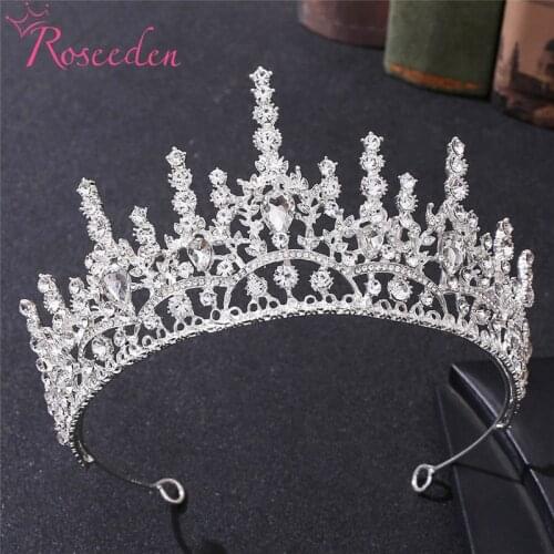 Baroque Clear Red Green Blue Rhinestones Wedding Crown Luxury Queen Tiaras for Bridal Hair Accessories RE4222