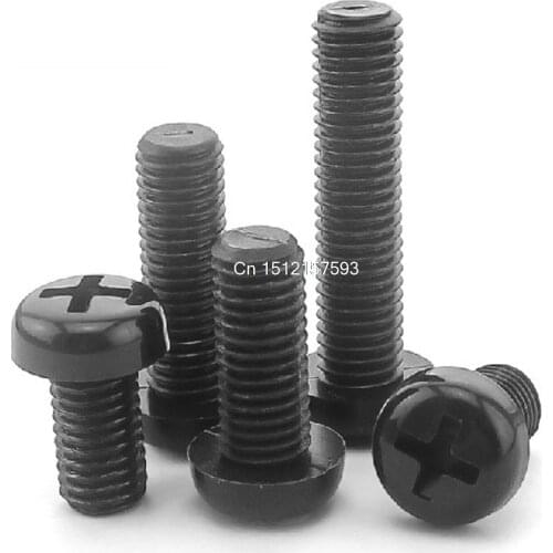 Free Ship 500pc M5 Nylon screws round Phillips pan head screws Black L8mm-50mm