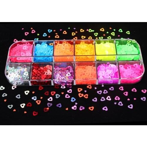 Valentines Day Nail Art Glitter Flakes Hollow Heart Shape Manicure Sequins Nail Accessories Fluorescent Neon Nail Decorations