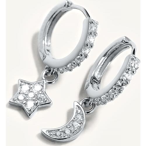 BOAKO 925 Sterling Silver Earrings Stars & Moon Hoop Earrings For Women 2021 Trend Earrings Jewelry Zircon Pendientes Brincos CZ
