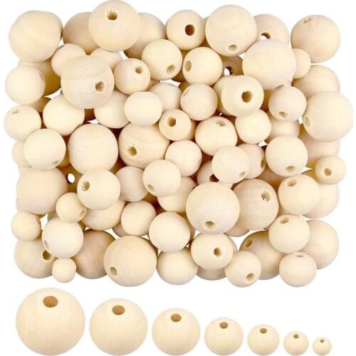 6-40MM Natural Wooden Beads Unfinished Round Wooden Loose Beads Spacer Beads for Crafts DIY Jewelry Making Home Party Decoration