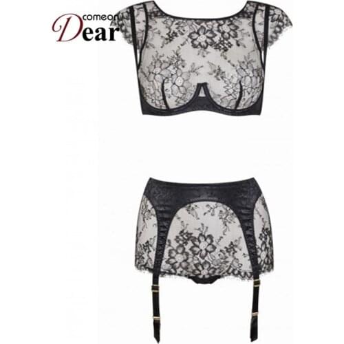 Comeondear RA80312 Plus Size Lenceria Erotica Mujer Sexi Transparent Sexy Lingerie Set Floral Exotic Bra Sous Vetement Femme