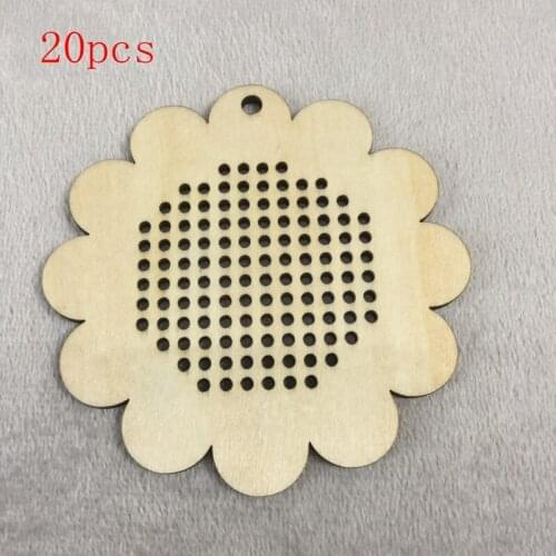 Flower Shaped Wooden Cross Stitch Embroidery DIY Blank Pendant Keychain
