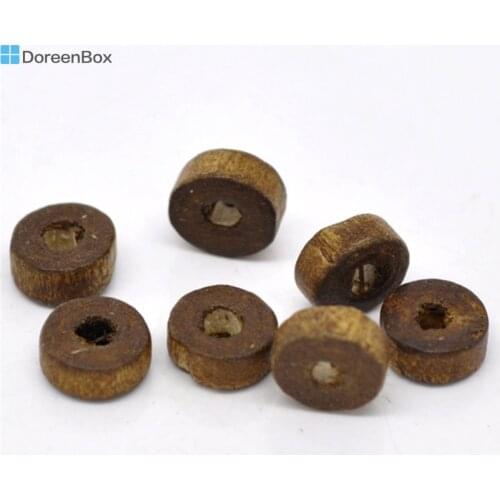 1000 PCs Doreen Box Rondelle Wooden Spacer Beads 8mm Dia. Wood Coffee Color For DIY Jewelry Making Accessories, Hole:2.6mm