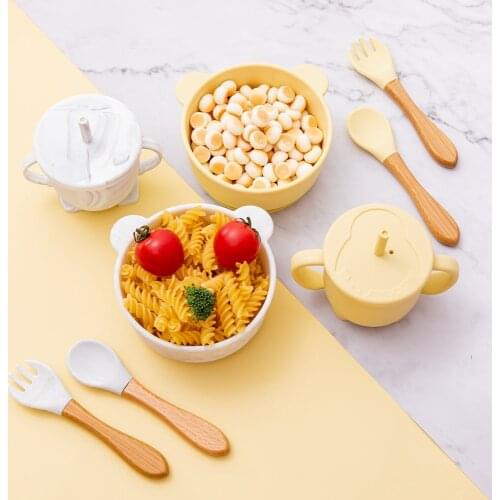 Children Silicone Dishes Dining Bowl Drinking cup Spoon Set Food Dinnerware For Kids Suction Cup BPA Free Cartoon panda bowl