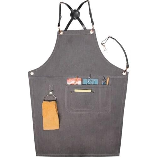Custom apron printed logo restaurant barista tea shop floral barber strap denim overalls waist