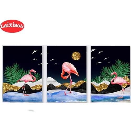 Flamingo pictures 5d diamond painting full novelty 2020 mosaic art diamond embroidery abstract 3 pcs decoration icons new hot