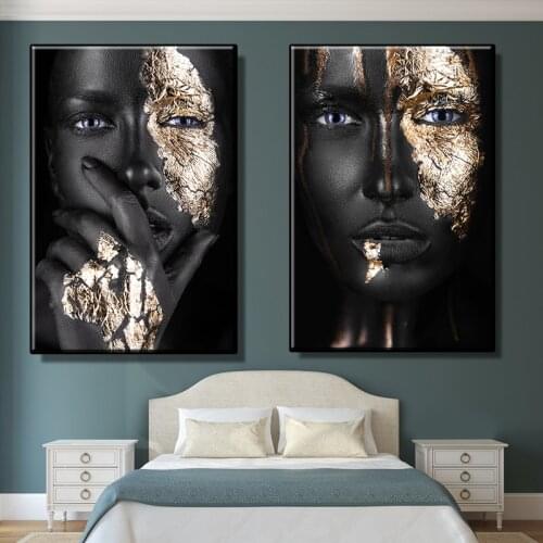 Canvas Print Figure Poster African Art Black and Gold Woman Picture Living Room Wall Hoom Decor Scandinavian Modern art painting