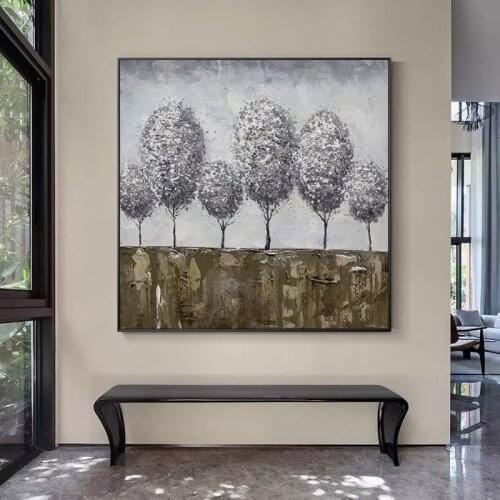 100% Handmade Silver Tree Canvas Painting Modern Nature Artwork Pictures Thick Oil Wall Art Decoration For Home Office No Frame