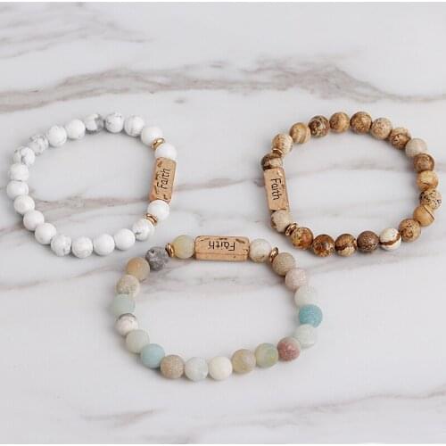 Zhijia classic DIY Handmade beads bracelets Stone "Faith" bracelet bohemian ethnic style strand bracelets Jewelry for women men