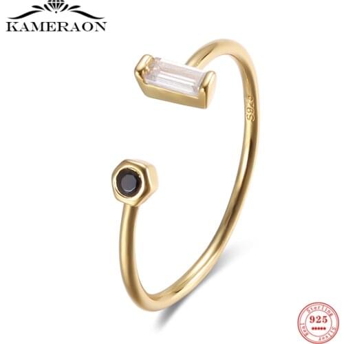 925 Sterling Silver Rings Ladder Square Zircon Gold Rings Fashion Thin Open Rings for Women Exquisite Gift Fine Jewelry