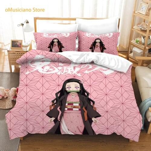 Kamado Tanjirou Kamado Nezuko print Cartoons custom bedding set, Demon Slayer Cartoons duvet cover set full queen king, 3pcs