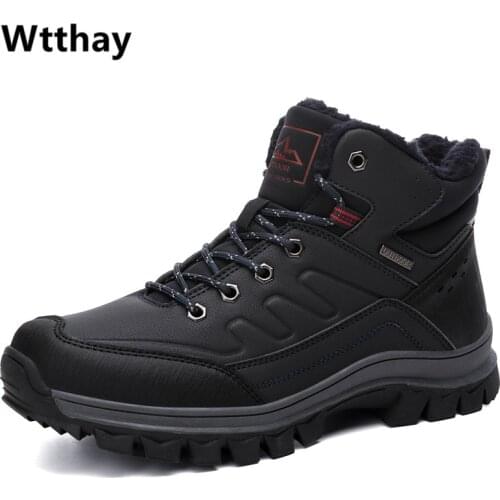 Leather Men Boots Sneakers Warm Fur Snow Boots Men Winter Work Casual Shoes 2021 Military Rubber Ankle Boots Waterproof Wtthay