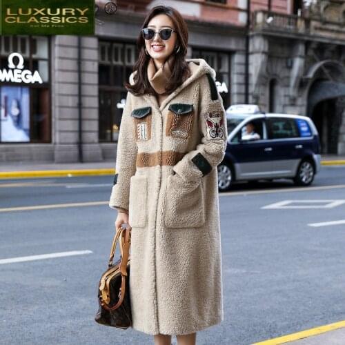 Hot Commodity High Quality Winter Coat Women Sheep Shearling Real Fur Coat Women Clothes 2021 Long Jacket Windbreaker 001