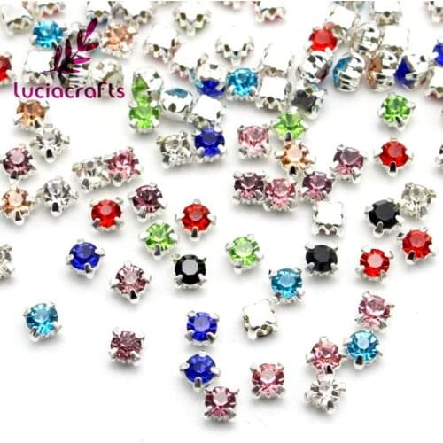 Lucia crafts 100/200pcs 4mm ss16 Glass Sew On Rhinestone Crystal Claw Sewing DIY Material G0814