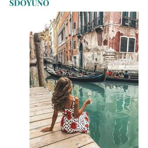 SDOYUNO 60x75cm Oil Painting By Numbers Scenery DIY Paint By Numbers For Adult Figure Frameless Digital Hand Painting On Canvas