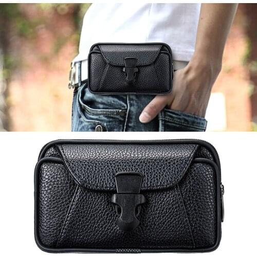 Multifunctional Leather Belt Bag Solid Color Men Business Style Belt Bag Horizontal And Vertical Section Wallet Case Purse