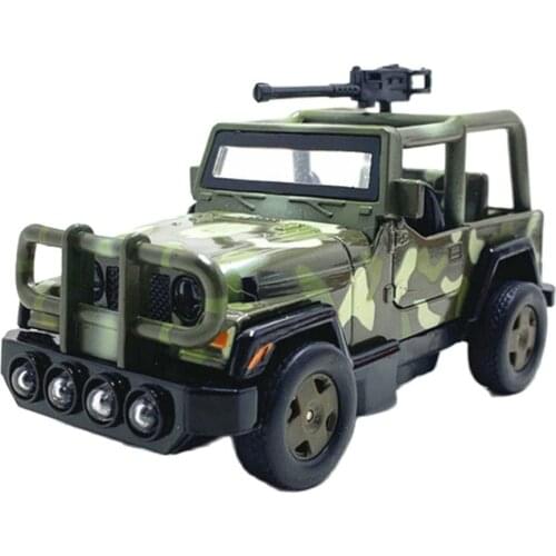 1/24 Military Jeep with Machine Gun Vehicle Alloy Car Model Pull Back Sound and Light Boxed Childrens Toy