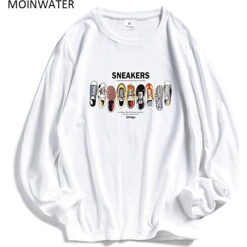 MOINWATER Women Casual Print Long Sleeve T-shirts Lady Cotton Black Fashion Tops Female White Tees shirt MLT1908