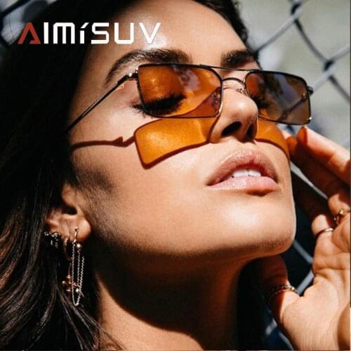 AIMISUV rectangular gold sunglasses men 2019 metal frame retro small square sunglasses for women uv400 vintage clear lens