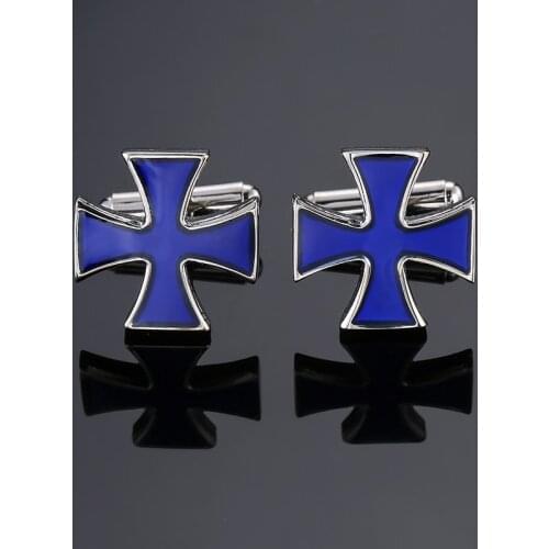 DY new high quality Brass material Enamel craftsmanship Blue Cross Cufflinks Mens French shirt Cufflinks free shipping