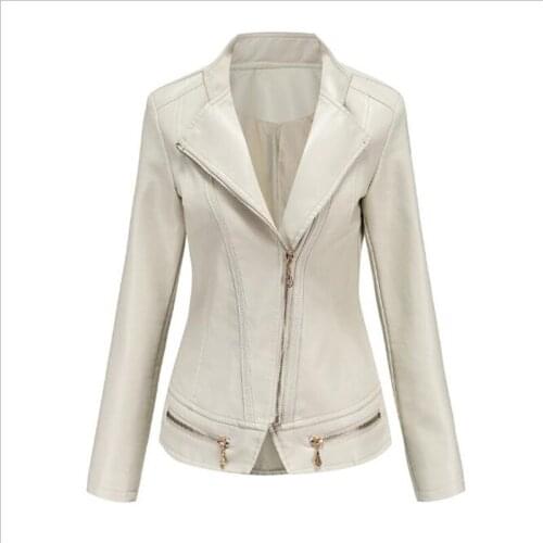 New high-quality womens PU leather jacket spring and autumn casual jacket womens stand-up collar zipper leather jacket