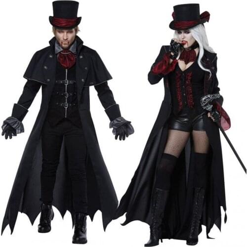 New Adult Vampire Costumes Women Mens Halloween Party Vampiro Couple Movie Cosplay Fancy Outfit Clothing Dresses