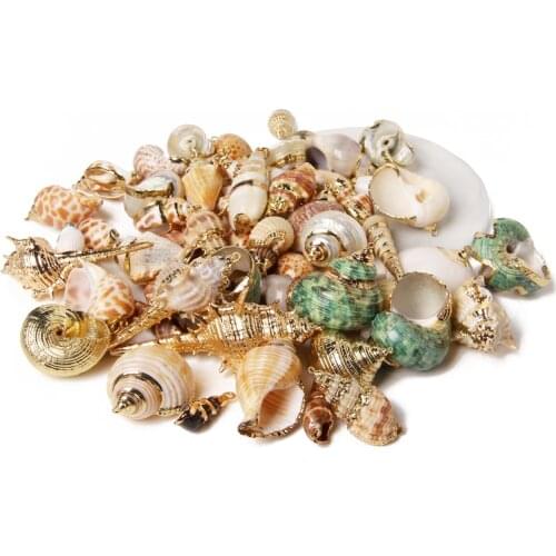 Wholesale Sea Shell Pendants For DIY Making Jewelry Accessory Necklace 2-10 pcs Irregular Conch Plated Cowries Charm Earrings